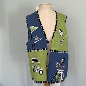 Vintage Mandal Bay Golf Appliqué Golf Sweater Vest Size XXL